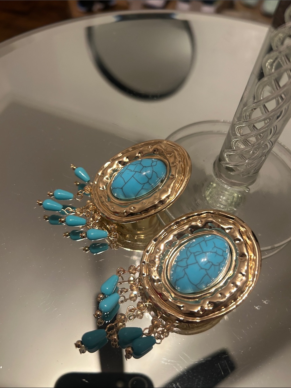 Gold-Tone Turquoise Statement Drop Earrings - Women Jewelry